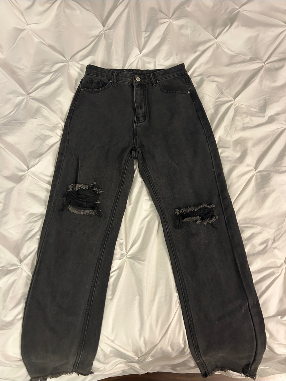 Women's Distressed Black Straight-Leg Jeans
